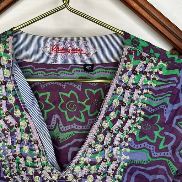 Robert Graham Purple Paisley Embellished Boho Tunic Top - Picture 3 of 4